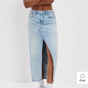 AE Dreamy Drape Low-Rise Denim Maxi Skirt